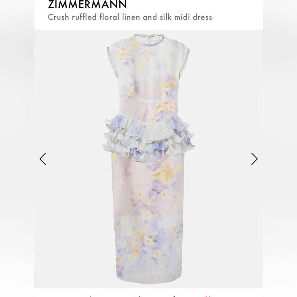 NWT Zimmerman crush floral linen and silk midi dress.